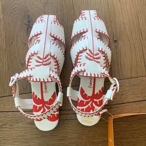 Brand new FARM Rio Red Palm Tree Sandles, size 9